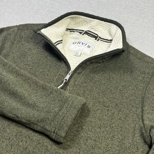 Orvis Fleece Sherpa Lined 1/4 Zip Sweater Pullover Mens Small Green Mock Neck